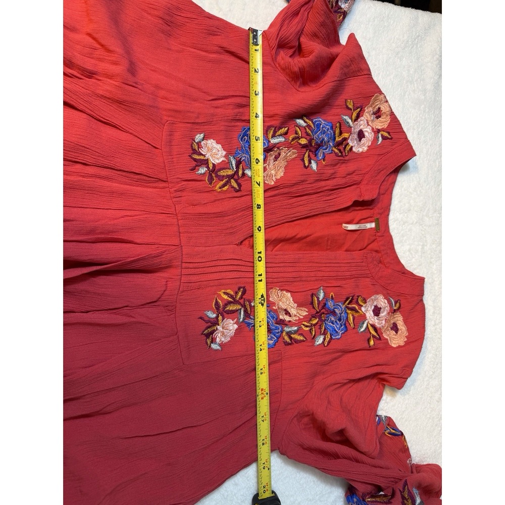 Free People Mia Gauze Floral‎ Embroidered Long Sleeve Mini Dress Size XS Red - Picture 11 of 11